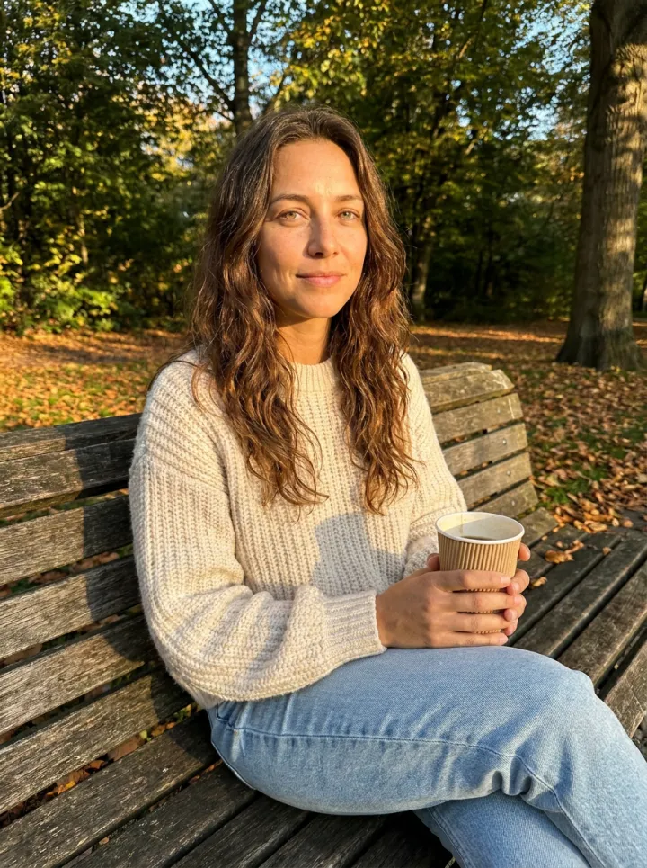 Banc de parc à l'heure dorée
